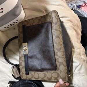 Coach Brown Signature Canvas Crossbody with Dark Brown Leather Trim